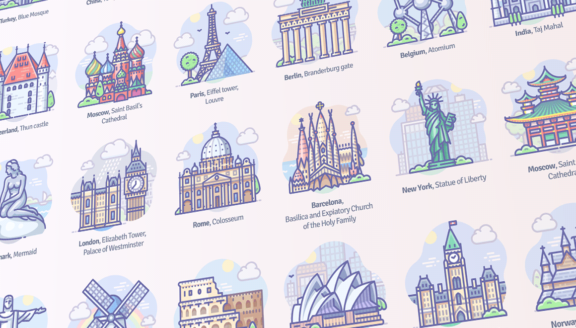 landmarks icons, icon, swiss, paris, russia, dutch, london, uk, vatican, barcelona, new york, liberty, sidney, canada,  holland, brazil, belgium