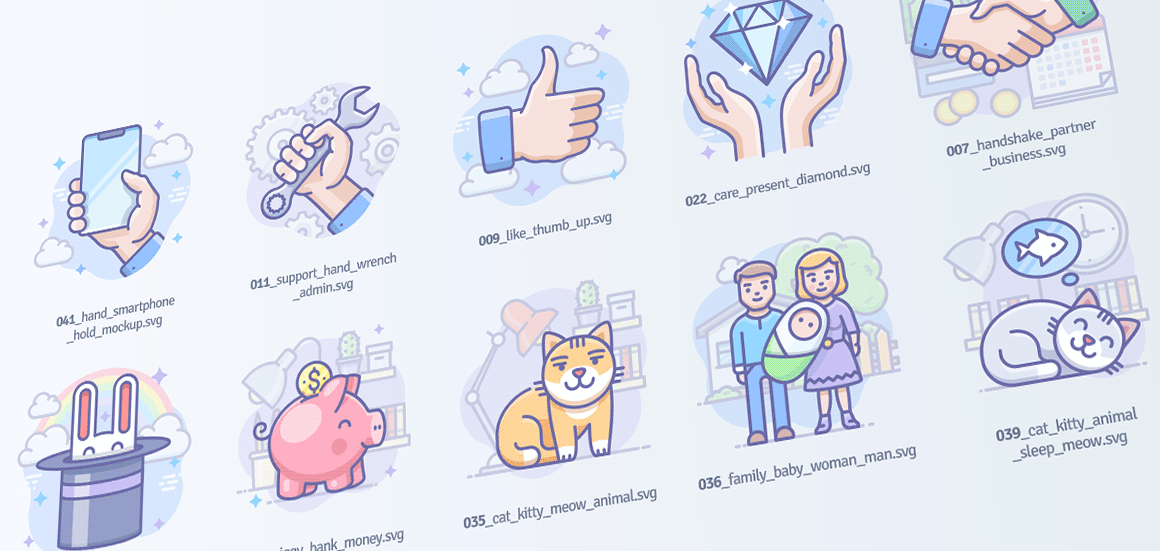 filled outline icons, cat icons, family icon