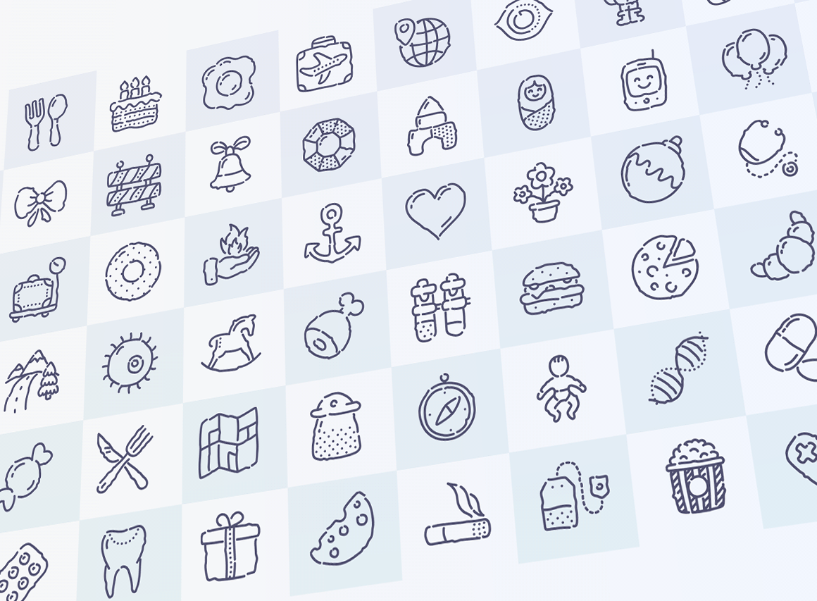 outline icons, sketch hand drawn icons